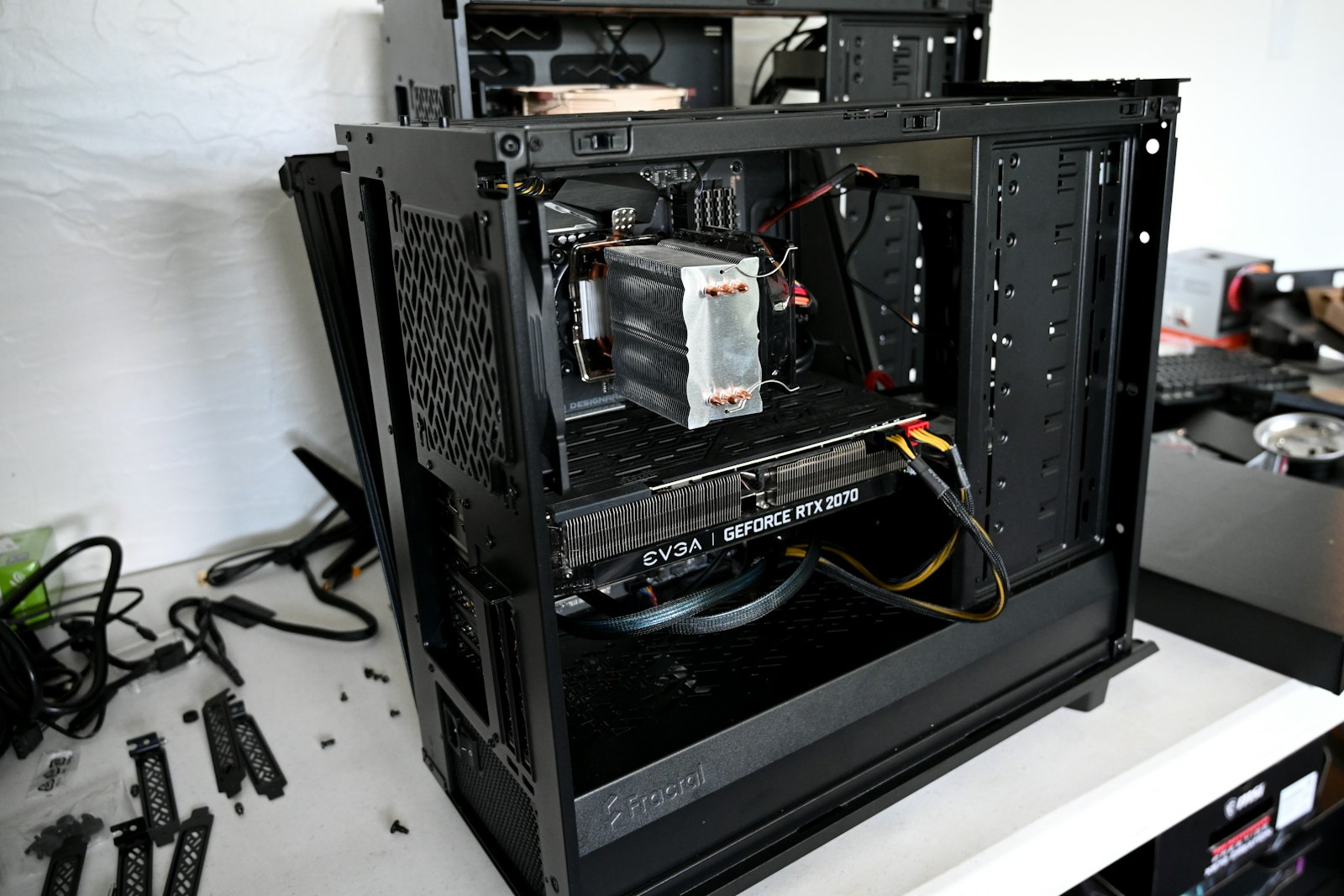 Black computer tower on a table