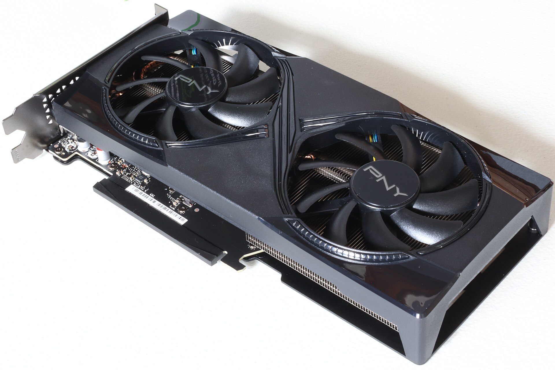A GeForce RTX-series graphics card shown front-on outside a case
